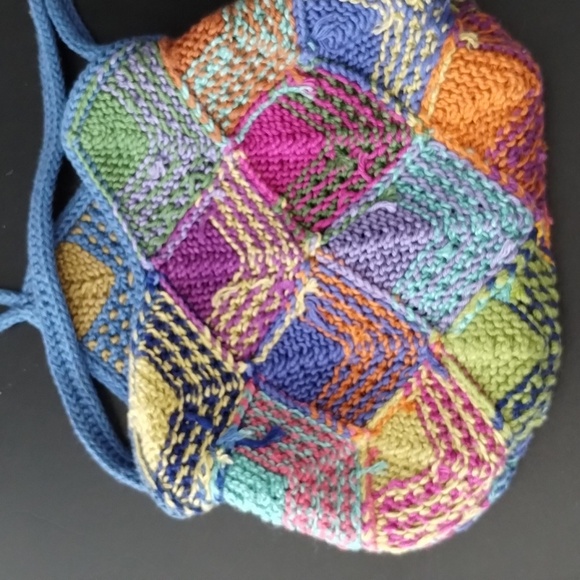 Handmade crochet small crossbody purse multicolor patchwork button closure - Picture 8 of 8